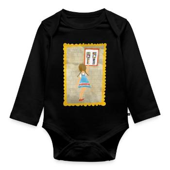 Nostalgie - Mädchen am Kaugummiautomaten - Baby Bio-Langarm-Body - Schwarz - Vorne