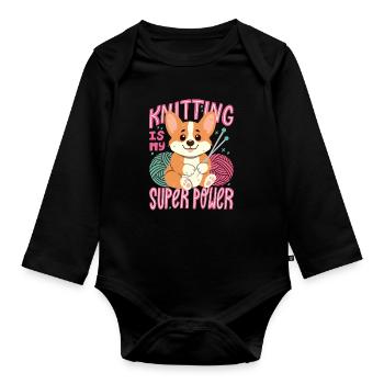 Knitting is my superpower - Organic Longsleeve Baby Bodysuit - black - Front