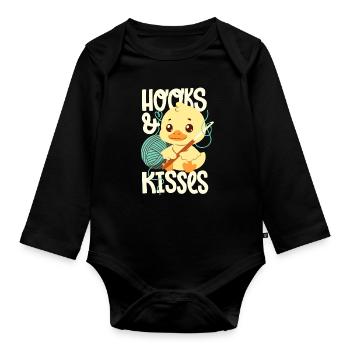Hooks And Kisses - Organic Longsleeve Baby Bodysuit - black - Front