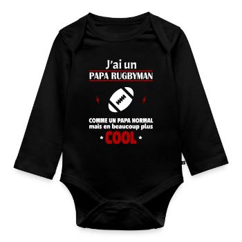 J'ai un papa rugbyman, cadeau naissance, rugby - Body Bébé bio manches longues - noir - Devant