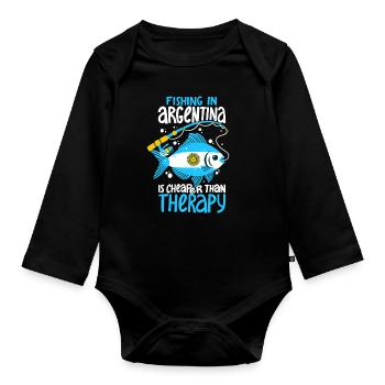 Fishing in Argentina is cheaper than therapy - Organic Longsleeve Baby Bodysuit - black - Front