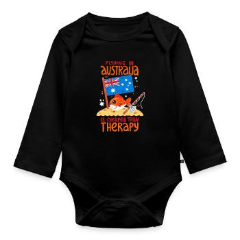 Fishing in Australia is cheaper than therapy - Organic Longsleeve Baby Bodysuit - black - Front