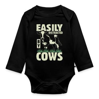 Cow Lover Drôle Agriculteur Citation Vaches - Body Bébé bio manches longues - noir - Devant