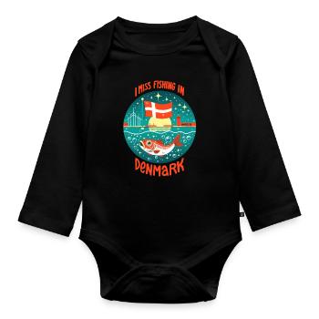 Angeln in Dänemark - Baby Bio-Langarm-Body - Schwarz - Vorne