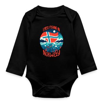 Fishing in Norway - Organic Longsleeve Baby Bodysuit - black - Front