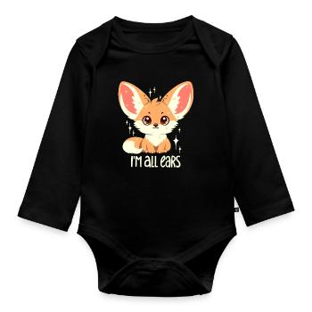 Renard du désert : Je suis tout ouïe ! - Body Bébé bio manches longues - noir - Devant