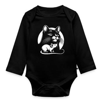 Le chat et la souris dans l’amitié, la paix et l’amour - Body Bébé bio manches longues - noir - Devant