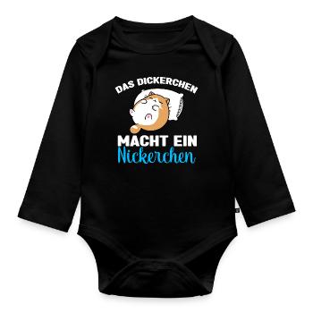 Katze Das Dickerchen macht ein Nickerchen - Baby Bio-Langarm-Body - Schwarz - Vorne