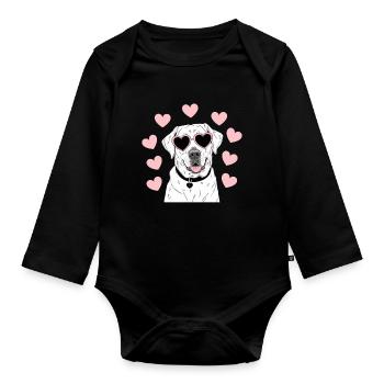 Cute Labrador with Hearts |Dog lover - Organic Longsleeve Baby Bodysuit - black - Front