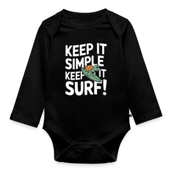 Keep It Simple Surf | Funny Surf Turtle - Organic Longsleeve Baby Bodysuit - black - Front