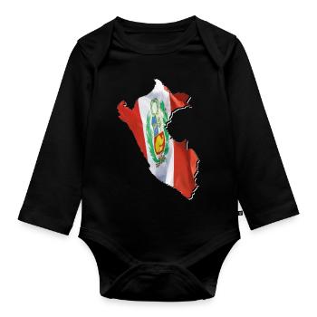 Peru Flagge in der Peru Landkarte - Baby Bio-Langarm-Body - Schwarz - Vorne