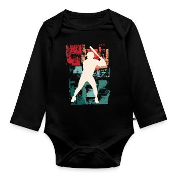 Baseball Joueur De Baseball Joueur Vintage Coloré - Body Bébé bio manches longues - noir - Devant