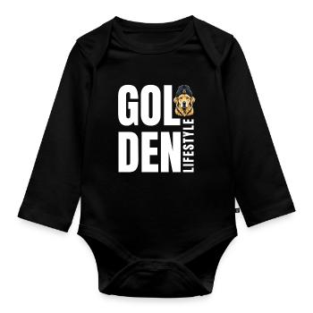 Golden Lifestyle | Cooles Golden Retriever Motiv - Baby Bio-Langarm-Body - Schwarz - Vorne