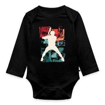 Baseball Joueur De Baseball Joueur Vintage Coloré - Body Bébé bio manches longues - noir - Devant