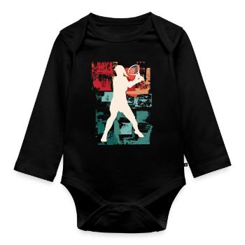Tennis Tennis Player Woman Sport Vintage Retro - Organic Longsleeve Baby Bodysuit - black - Front