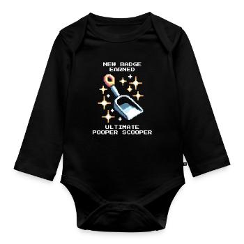 Pooper-Scooper Abzeichen | Tierheim Alltag Gassi - Baby Bio-Langarm-Body - Schwarz - Vorne