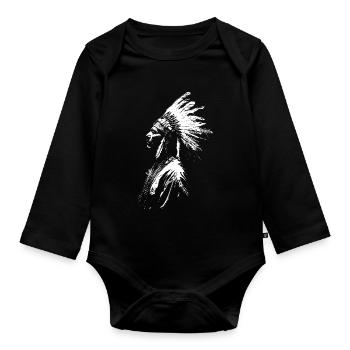 Silhouette amérindienne - Body Bébé bio manches longues - noir - Devant