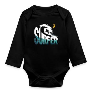 Surfers at night - Organic Longsleeve Baby Bodysuit - black - Front
