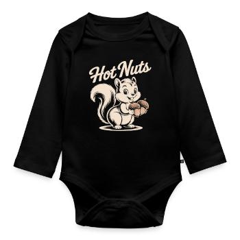 Freches Eichhörnchen - Hot Nuts Shirt - Baby Bio-Langarm-Body - Schwarz - Vorne