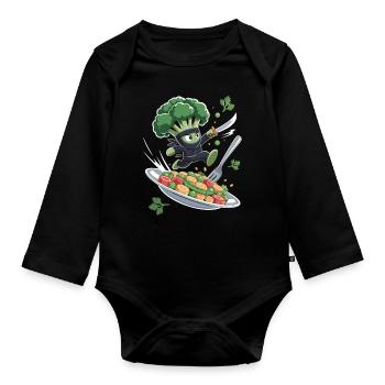 Brocoli Ninja en action - Body Bébé bio manches longues - noir - Devant