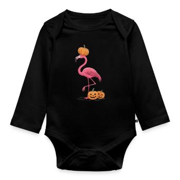 Flamant rose drôle avec citrouille – Chemise d’Halloween - Body Bébé bio manches longues - noir - Devant