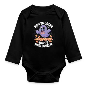 Funny Ghost with Candy – Halloween Shirt - Organic Longsleeve Baby Bodysuit - black - Front