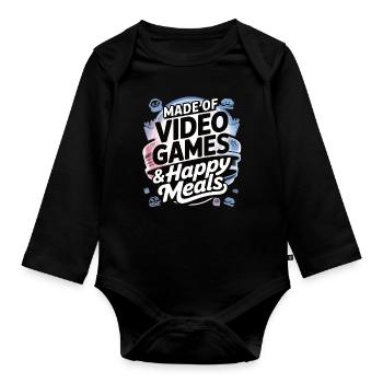 Gamer & Fastfood – Besser wird's nicht - Baby Bio-Langarm-Body - Schwarz - Vorne