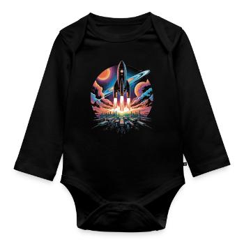 Vol spatial élégant avec fusée - Body Bébé bio manches longues - noir - Devant