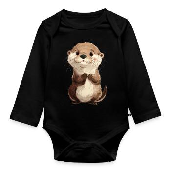 Mignon bébé loutre - Body Bébé bio manches longues - noir - Devant