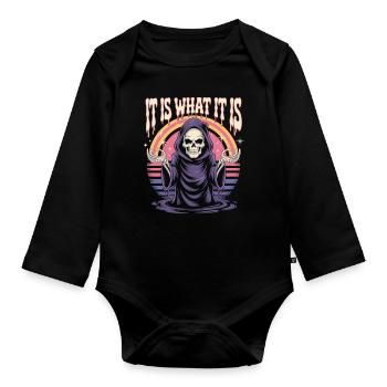 Grim Reaper Retro Saying Shirt - Organic Longsleeve Baby Bodysuit - black - Front