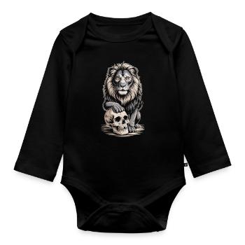 Lion avec crâne - Body Bébé bio manches longues - noir - Devant