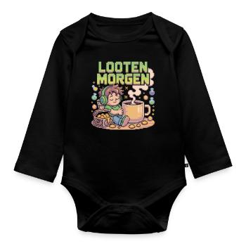 Pixel Kaffee und Loot - Baby Bio-Langarm-Body - Schwarz - Vorne