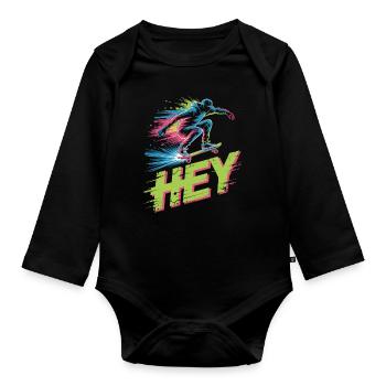 Skateboard HEY Shirt - Organic Longsleeve Baby Bodysuit - black - Front