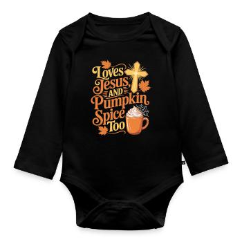 Jesus und Pumpkin Spice Shirt - Baby Bio-Langarm-Body - Schwarz - Vorne
