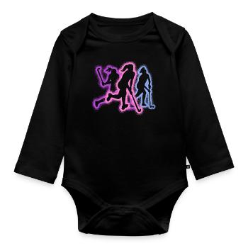 Hockeyspieler Silhouetten Mädchen Feldhockey - Baby Bio-Langarm-Body - Schwarz - Vorne