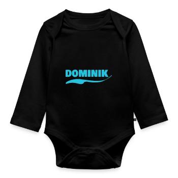Namensschild Dominik - Baby Bio-Langarm-Body - Schwarz - Vorne