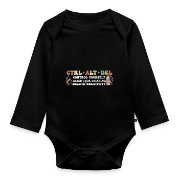 Strg Alt Entf Vintage Groovy Motivational Geek - Baby Bio-Langarm-Body - Schwarz - Vorne