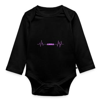 Prénom Amira - Body Bébé bio manches longues - noir - Devant