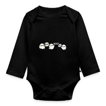 Halloween Kostüm Gespenster Boo - Baby Bio-Langarm-Body - Schwarz - Vorne