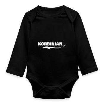 First name korbinian - Organic Longsleeve Baby Bodysuit - black - Front
