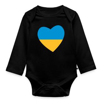 Heart Ukraine - Organic Longsleeve Baby Bodysuit - black - Front