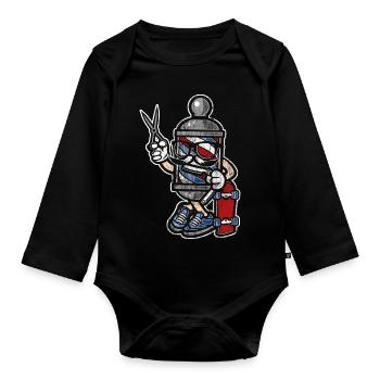 SKATER BARBER - Cartoon Figure Comic Shirt Motif - Organic Longsleeve Baby Bodysuit - black - Front