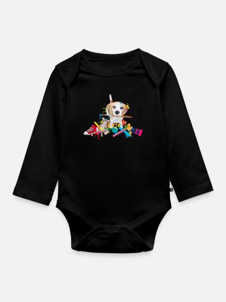 niedlicher Beagle mit Pinsel und Spielzeug - Baby Bio-Langarm-Body - Schwarz