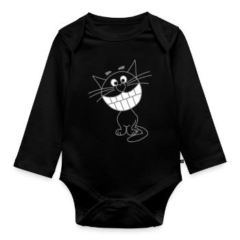 lustige Grinsekatze - Baby Bio-Langarm-Body - Schwarz - Vorne