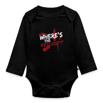 Where is the ketchup tomato sauce grilling fries - Organic Longsleeve Baby Bodysuit - black - Front