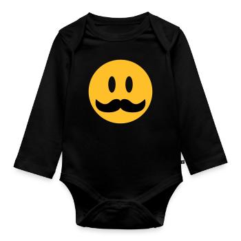 lustiges Emoji mit Schnurrbart - Baby Bio-Langarm-Body - Schwarz - Vorne