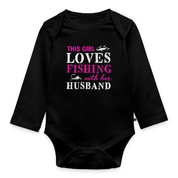 Maedchen Frau angeln anglerin - Baby Bio-Langarm-Body - Schwarz - Vorne