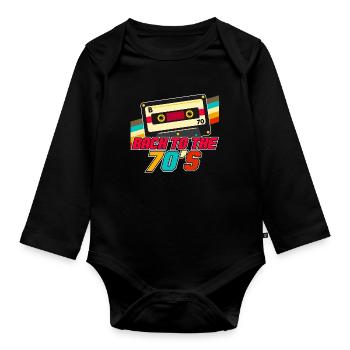 Back to 70s retro vintage cassette tape - Organic Longsleeve Baby Bodysuit - black - Front