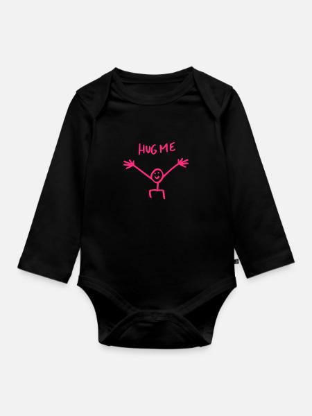 Hug Me Hug Stick Figure Gift - Baby bio-rompertje met lange mouwen - zwart