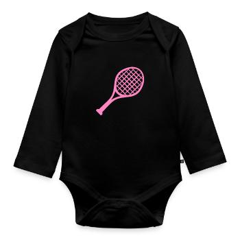 Tennis racket pink - Organic Longsleeve Baby Bodysuit - black - Front